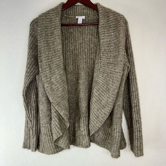 Chico’s Wool Mohair Blend Tan Cardigan Sweater Womens Large Modern Cozy Casual - Picture 1 of 9